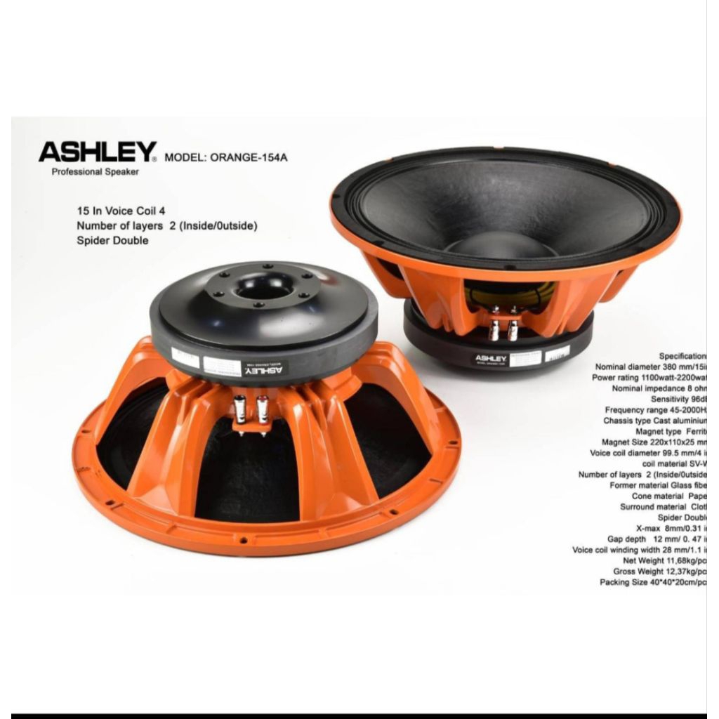 SPEAKER KOMPONEN ASHLEY 154A ORIGINAL ASHLEY 15 INCH ORANGE