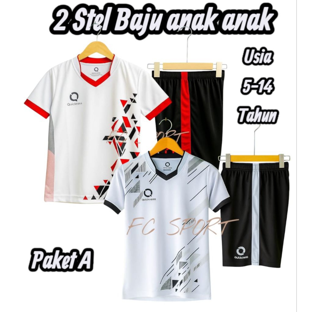 Paket 2 Stel Jersey Baju Bola Anak Usia 5-13 Tahun Jersey Futsal Jersey Volley Cewek Baju Bola Anak 