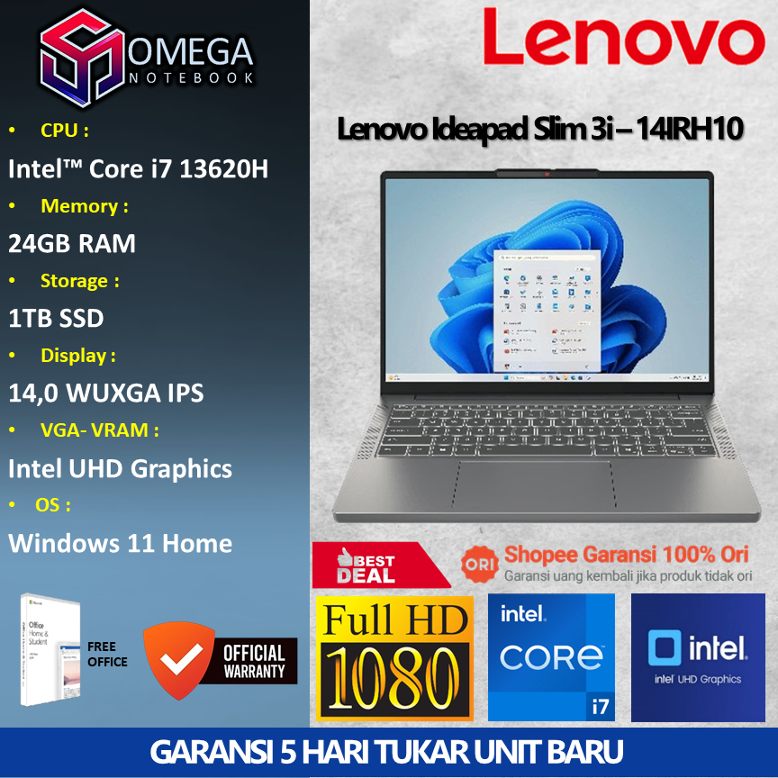Lenovo Ideapad Slim 3i 14IRH10 i7 13620H 24GB 1TB 14,0 WUXGA Windows 11 + Office