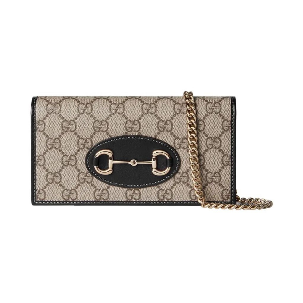 Gucci Horsebit 1955 Supreme Canvas Wallet On Chain Black Ghw Women.
