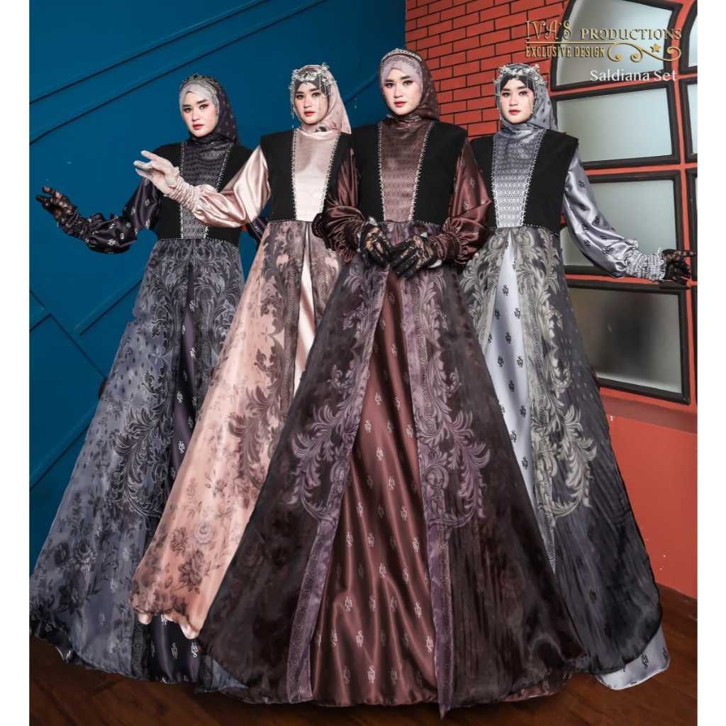 Gamis Satin Mewah Saldiana Set – Gaun Pesta Muslimah Elegan dan Syari Terbaru 2025premium