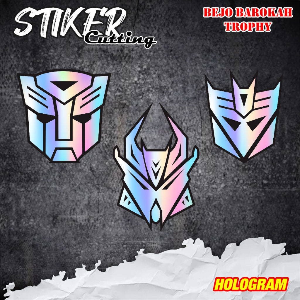 stiker hologram pelangi logo transformers