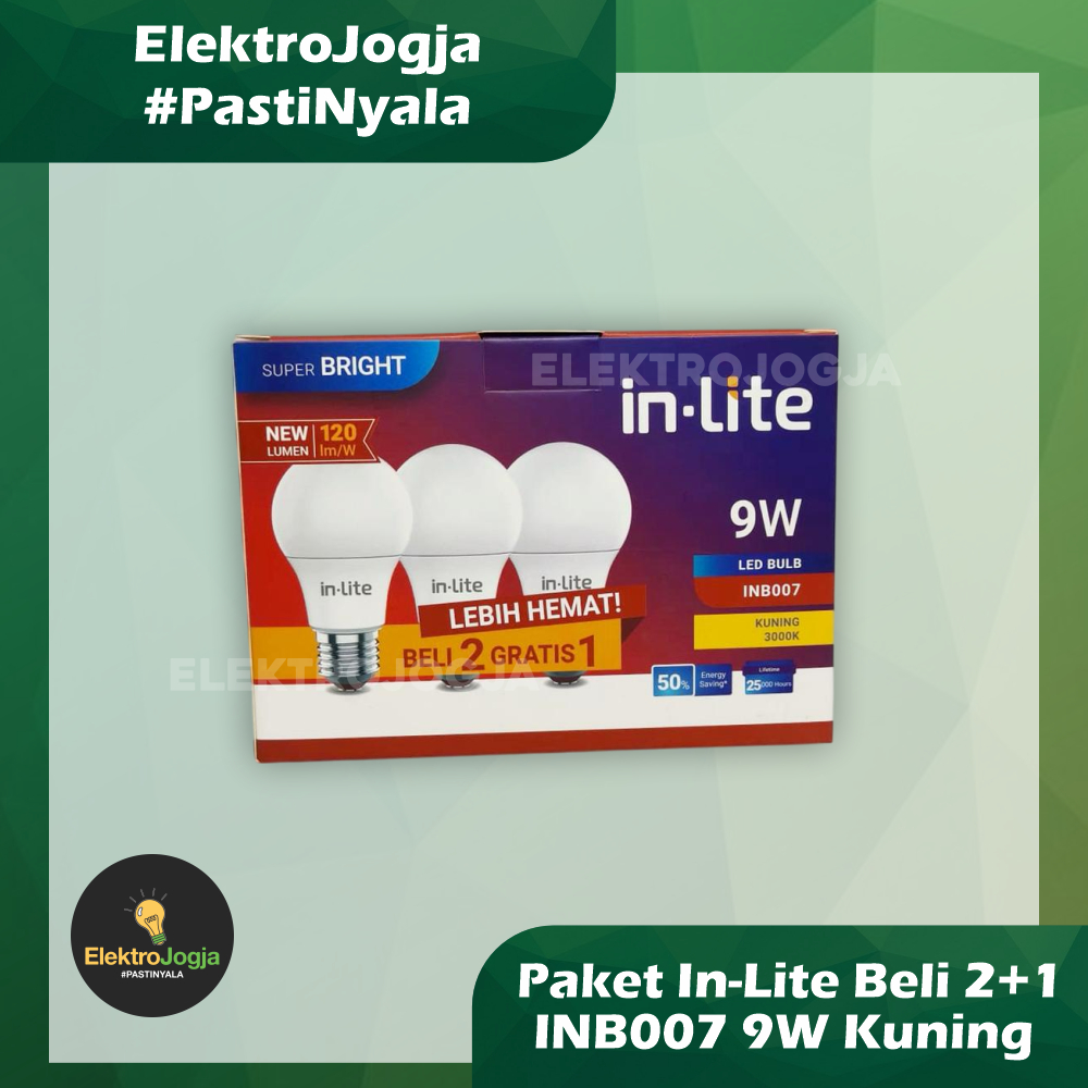 Paket LED Inlite 9 Watt Kuning Warm White Beli 2 Gratis 1 | Bohlam Led Inlite Paket 9 Watt Kuning Wa