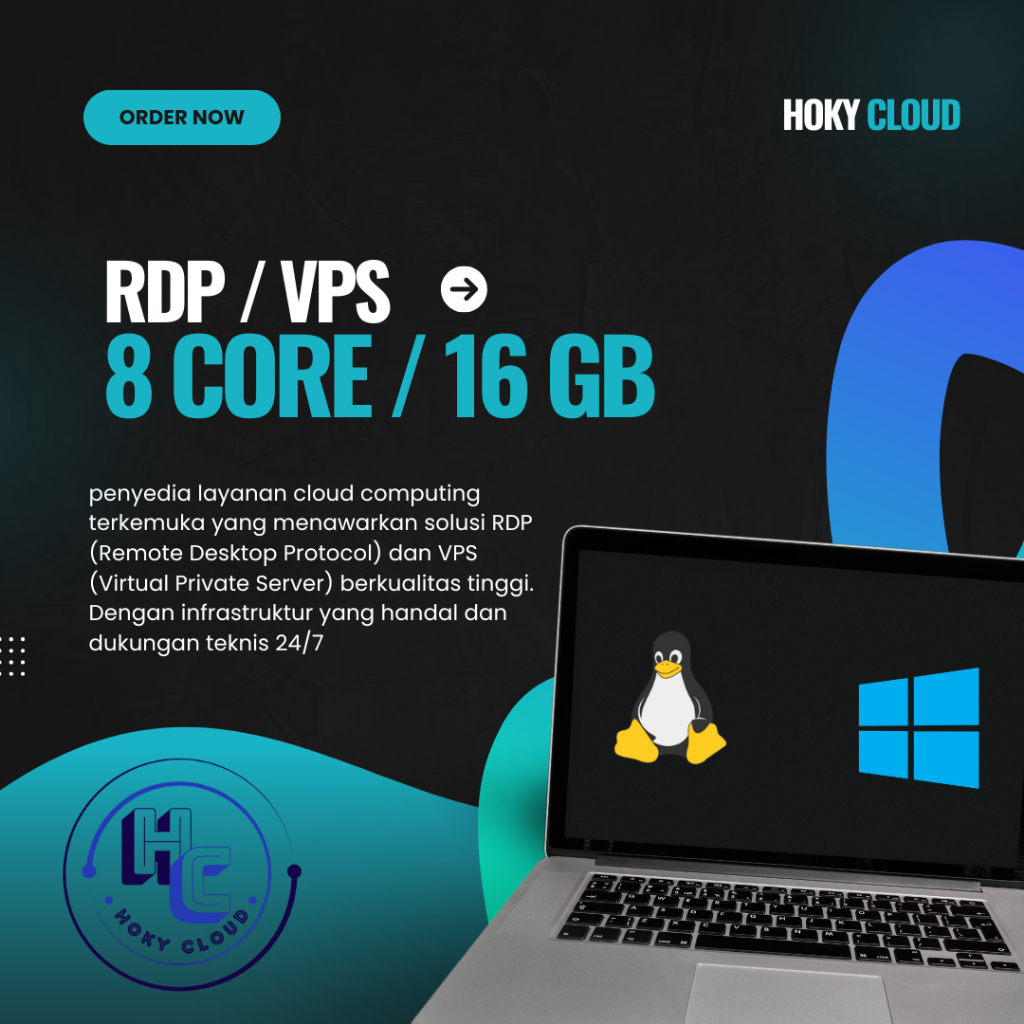 RDP VPS 8 CORE 16 GB RAM ANTI SUSPEND BISA DIPERPANJANG - HOKY CLOUD