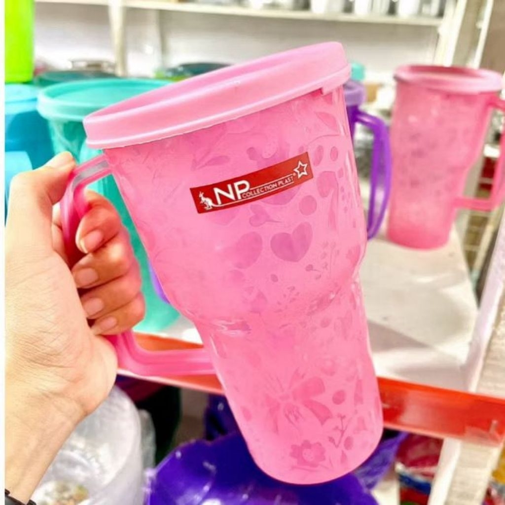 Gelas Tumbler Plastik Sunly 1000ml / Mug Tangkai Tutup