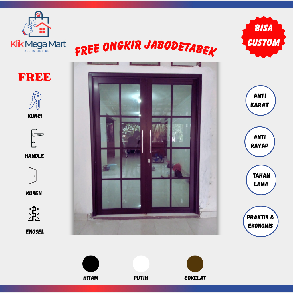 Pintu Kaca Double + Ornamen Aluminium DACON 3" 150 x 210 (Bisa Custom)