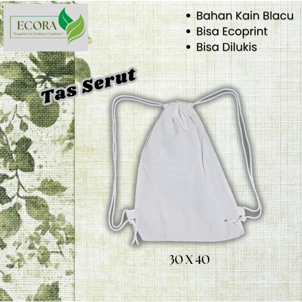Tas Gendong Serut Bahan Kain Blacu Ukuran 30 x 40 cm / Ecoprint / Bisa dilukis