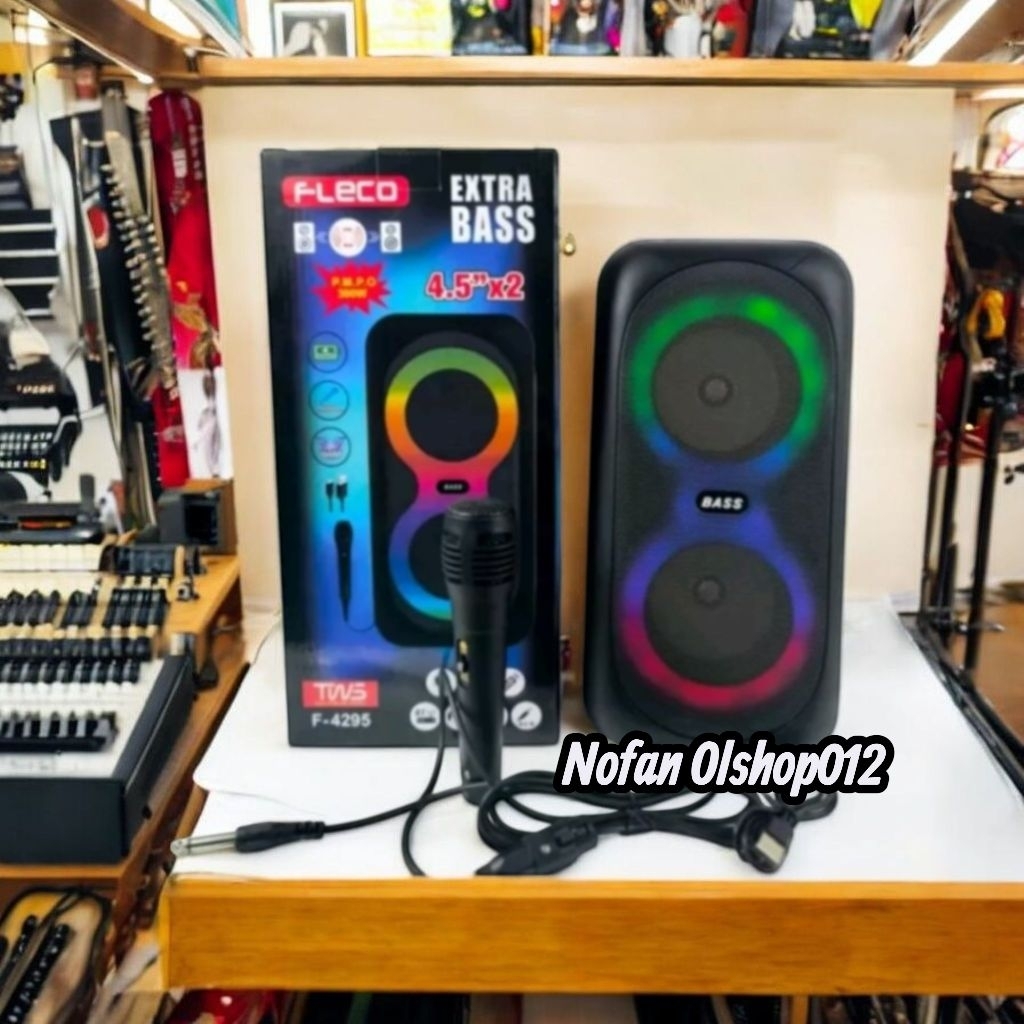 Terlaris Speaker Portable Bluetooth Wireless Fleco F-4295 5inx2 Free Mic LED light Play Terbagus Ter