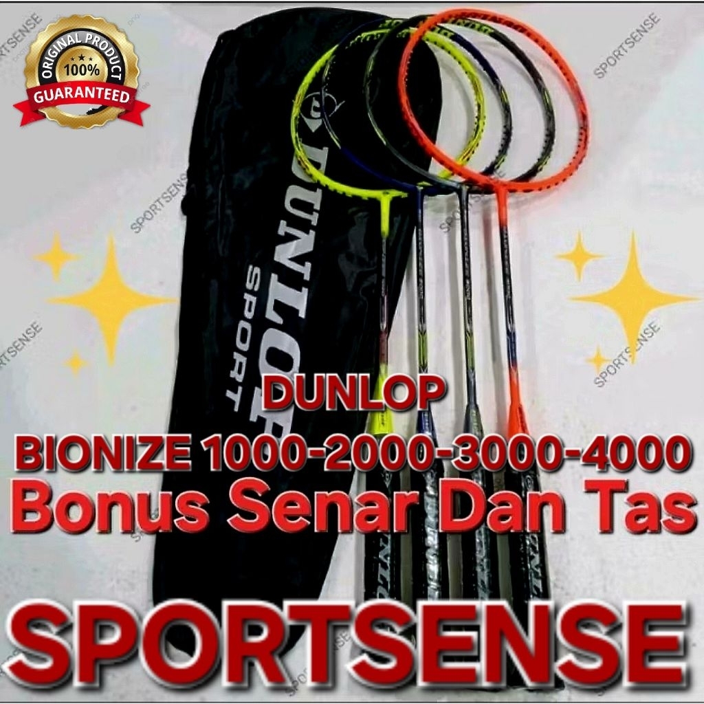 Raket Bulutangkis Badminton Dunlop Bionize 1000 2000 3000 4000 Original Bonus Lengkap