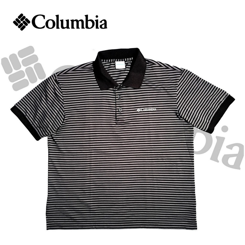 Columbia Polo Shirt Garis Hitam Abu – Casual Outdoor Wear Pria