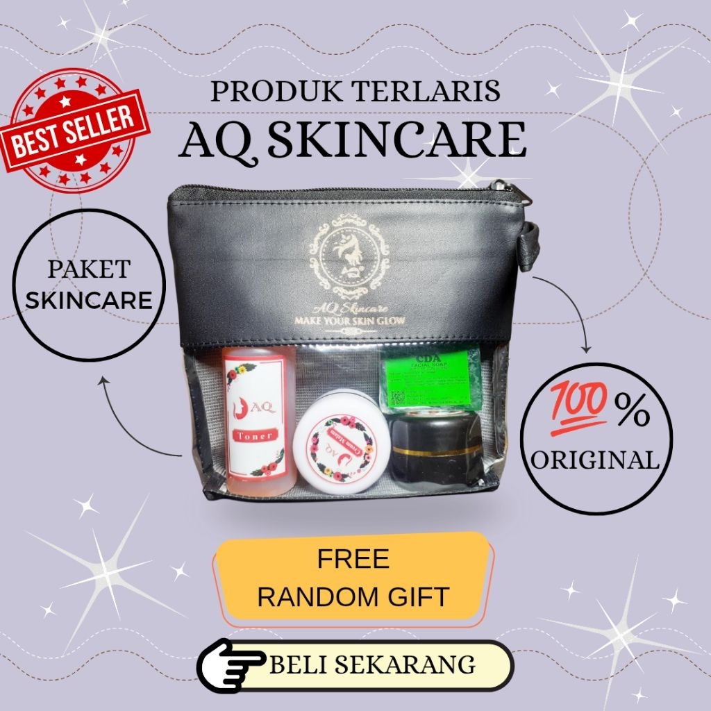 Cream AQ Skincare / Paket Glowing Pemutih Wajah / Original / Cream Siang Malam Sabun Cda & Toner & A