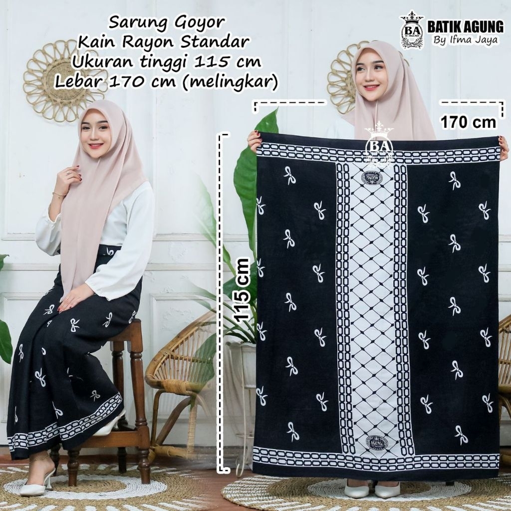 Sarung Goyor Wanita Monochrome Rayon Sarung Mbak Santri Sarung Batik Agung Ifmajaya