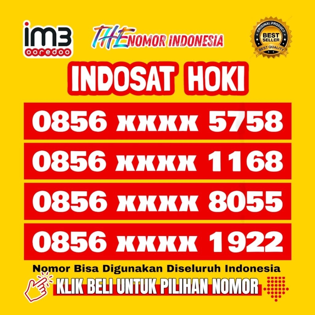 Nomor Cantik Indosat Im3 4G/5G/LTE Seri HOKI 5758/1168/8055/1922 Kartu Prabayar Nasional