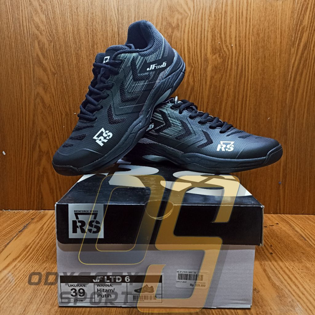 Sepatu Badminton RS JF LTD 6 (Hitam/Putih) 100% ORIGINAL