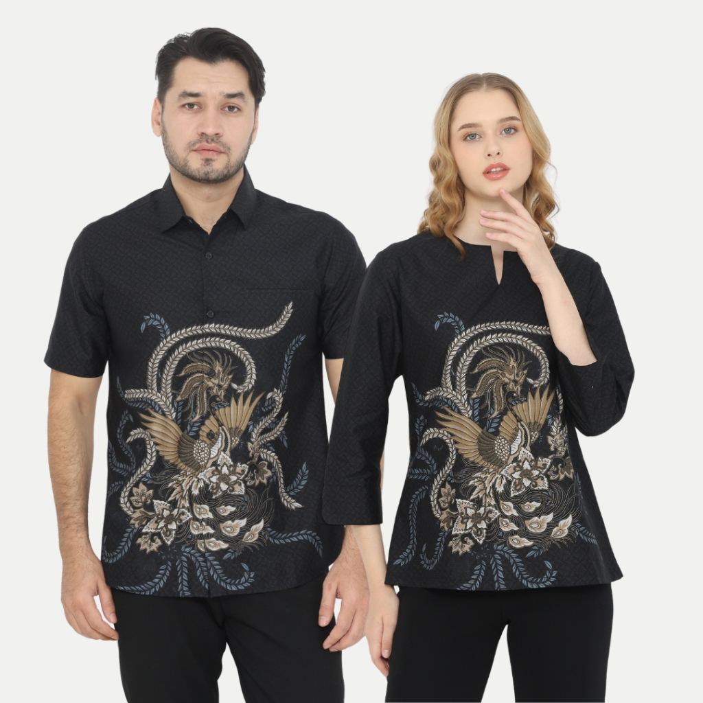 Dancus Batik Couple Atasan Batik Pria dan Wanita Warna Hitam OLR308