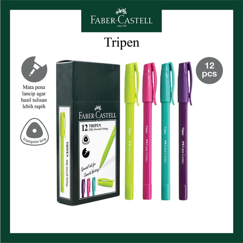 Faber Castell Pulpen / Bolpoin Tripen 0,7mm Mix Barell Black Ink ( SATUAN )