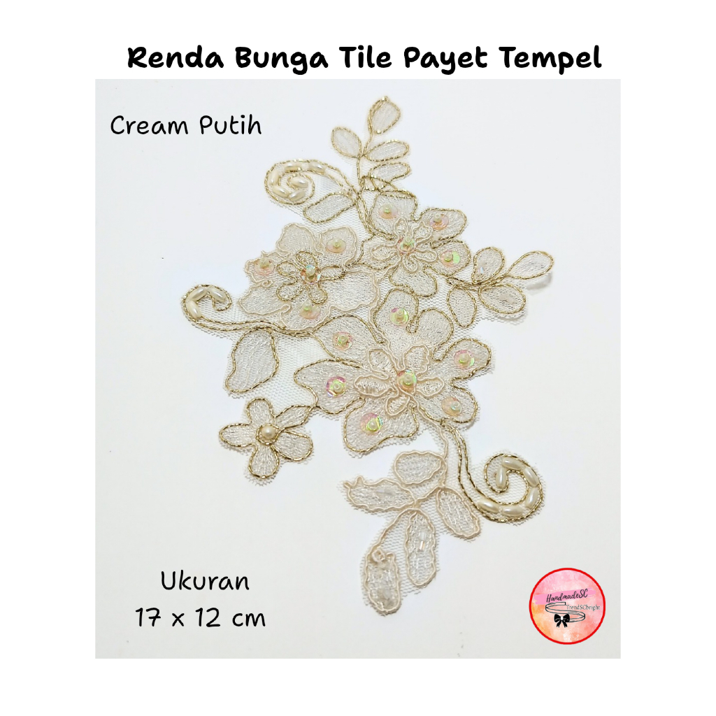 Renda Bunga Tile Payet Jahit Tempel Aksesoris Hiasan Baju Kebaya Dress Flower Lace Brokat Organza Ap