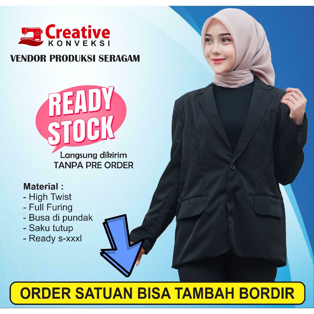 Jas Almamater hitam polos wanita/ jas wisuda /blazer lamaran / jas resmi / blazer casual unisex