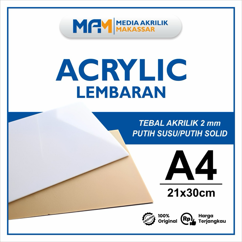 Akrilik Lembaran A4 PUTIH SOLID 2mm - Acrylic
