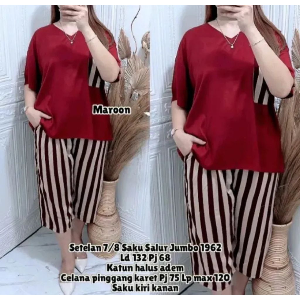 SETELAN ANDIN KOMBINASI SALUR POLOS JUMBO //BAJU SETELAN WANITA TERBARU //ONESET ANDIN TERVIRAL