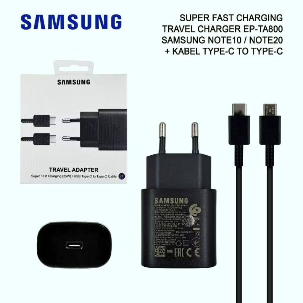 Samsung Super Fast Charging Travel Adapter EP-TA800 (25W) + Kabel Type-C to Type-C Original
