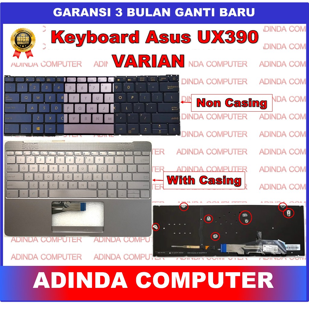 Keyboard Asus Zenbook 3 UX390 UX390u UX390CA UX390uak Silver Blue Backlight Frame Casing