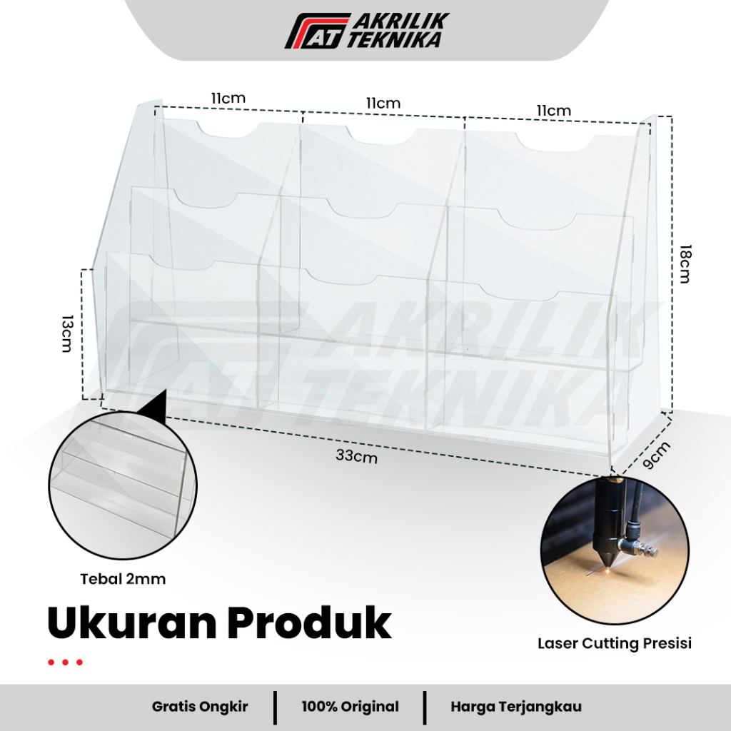 Rak Brosur A6 3 Susun 3 Baris Akrilik / Display Menu Meja / Acrylic Flyer Holder