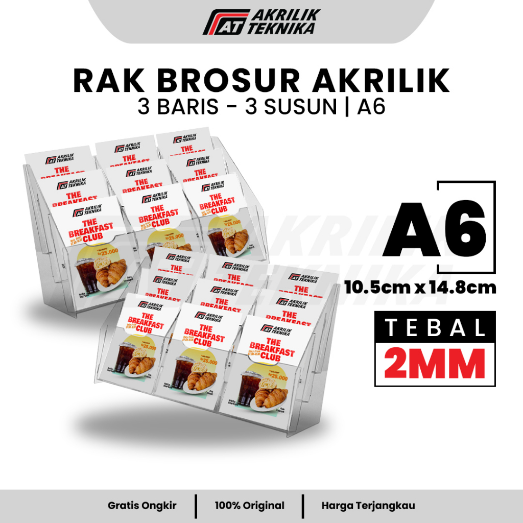 Rak Brosur A6 3 Susun 3 Baris Akrilik / Display Menu Meja / Acrylic Flyer Holder