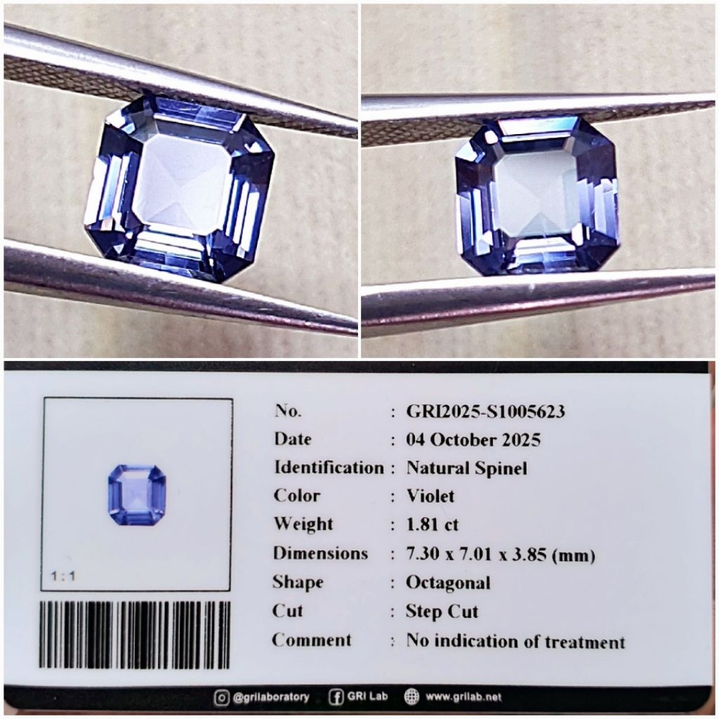 Natural Spinel 1.81ct Top Quality Clean & jernih NTE GRI Lab  perfect Cut