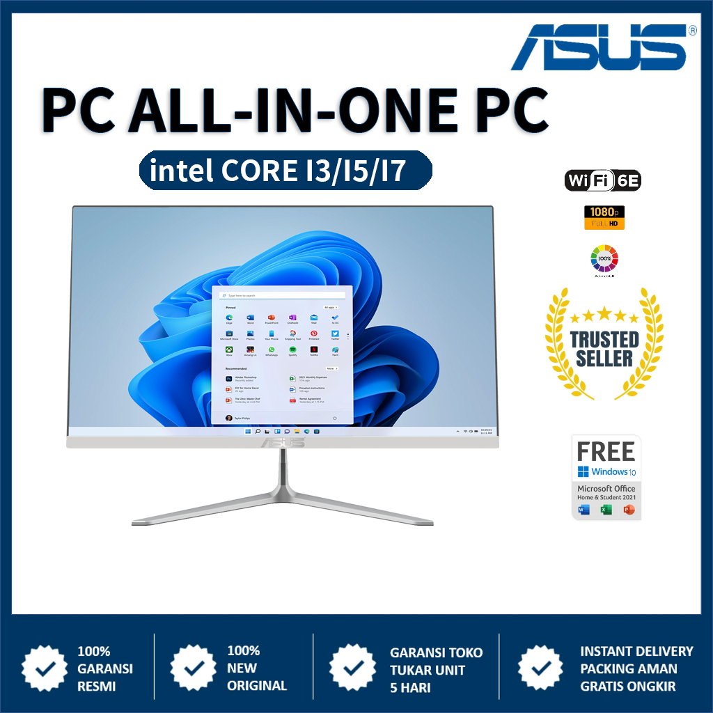 ASUS  Komputer Full Set PC All-in-One  Baru, Prosesor Core i3/i5, RAM 8G/16G, SSD 256/512G, 19/22/24