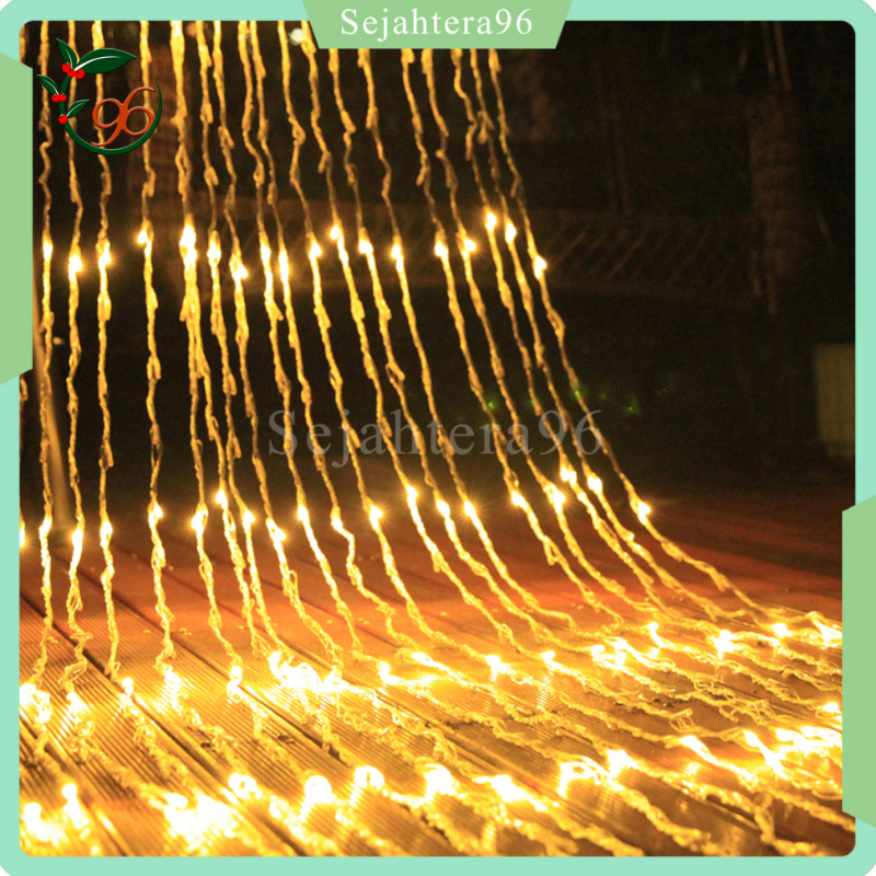 Lampu Air Terjun Waterfall Lighting 3x3 Meter Lampu Tirai Hujan LED