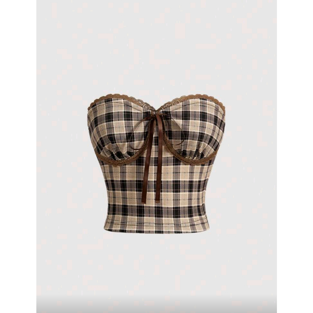 SShine Mod Women's Plaid Lace Tube Boho Top