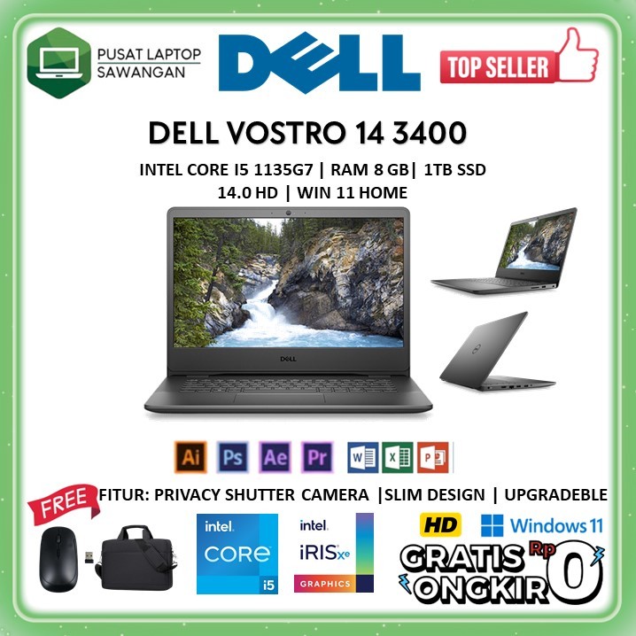 Laptop Second Murah Bergaransi Dell Vostro 14 3400 Intel Core i5 1135G7 Ram 8GB 1TB SSD Windows 11