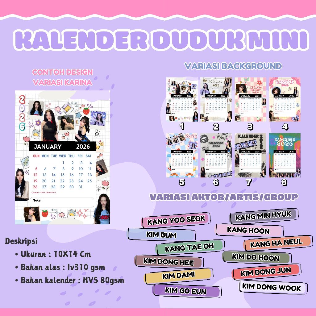 KALENDER SOBEK I KALENDER DUDUK I KPOP I DRAKOR I DRACIN I KANG HA NEUL I KANG HOON I KANG MIN HYUK 