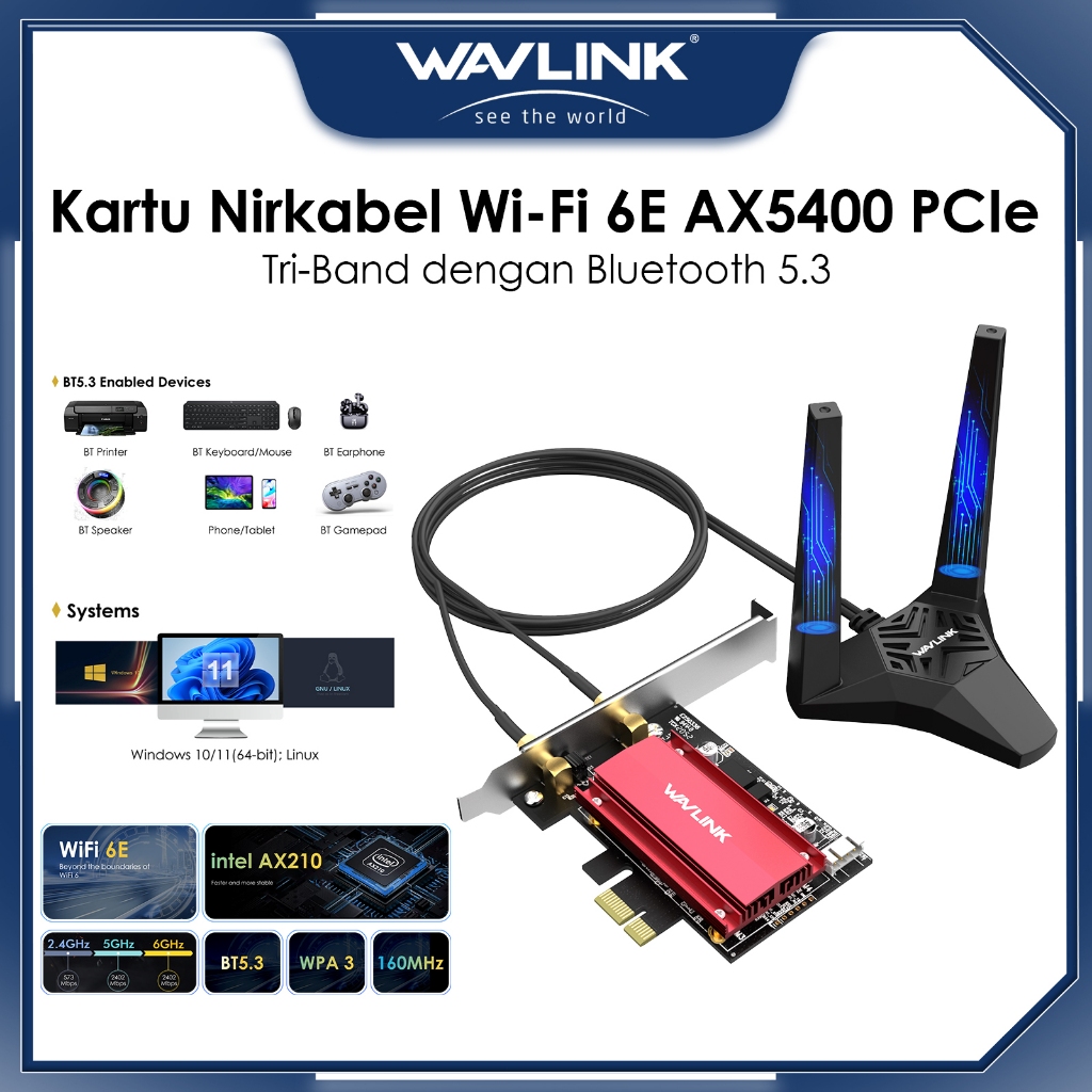 Wavlink WiFi 6E PCIe Network Card, Tri-Band AX210 Wireless Adapter for Windows 10/11