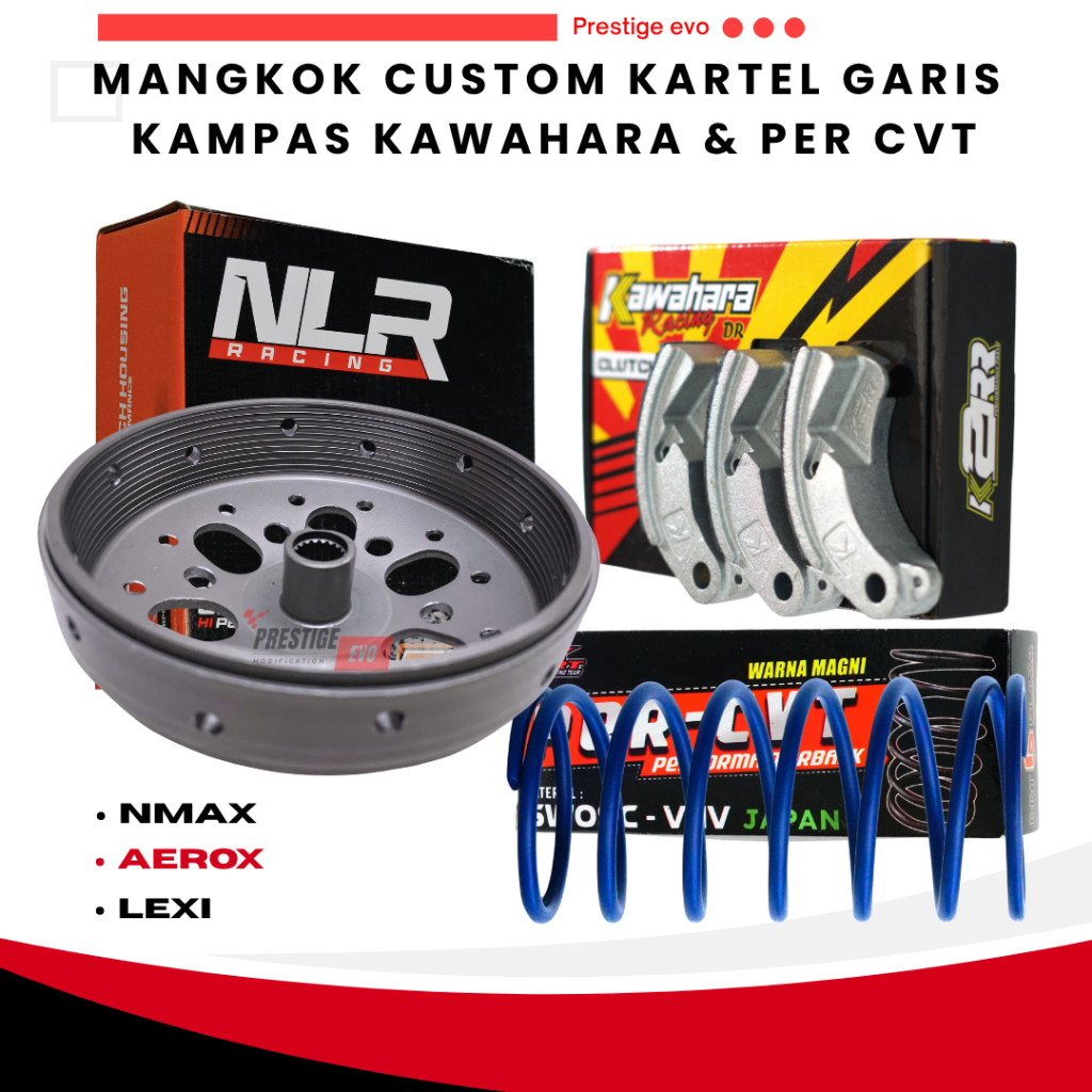 Paket Mangkok Ganda Std Kartel Garis set Kampas Kawahara, Per CVT BRT anti gredek nmax aerox lexi