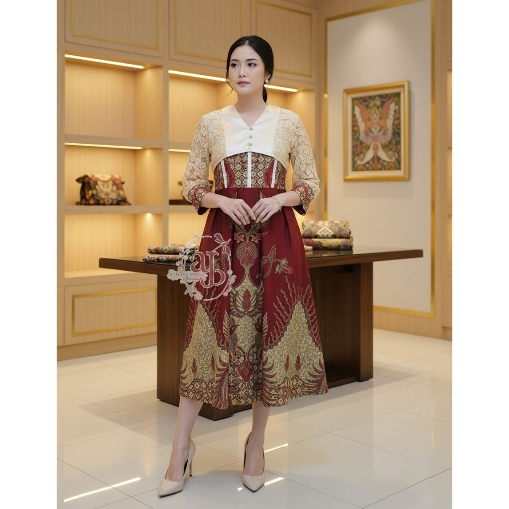 Inara DRESS BATIK kombinasi satin dan brukat | by atelier.yoon