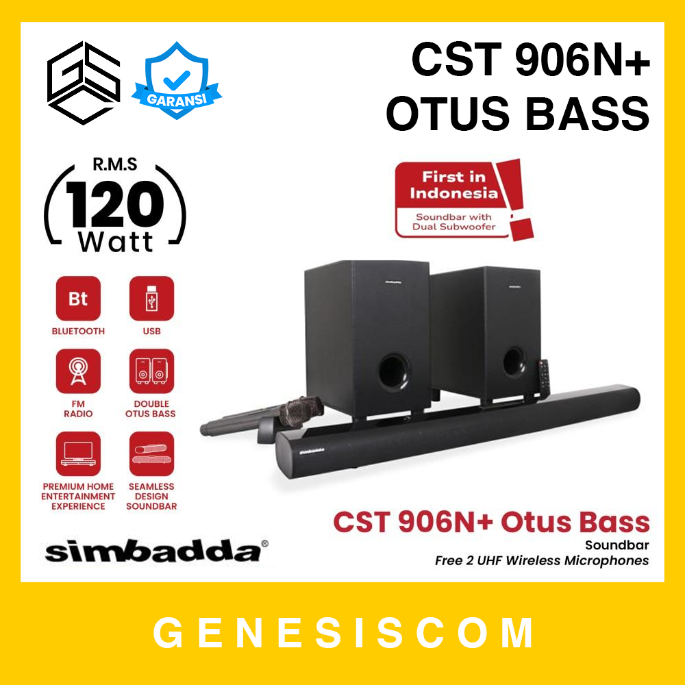 Soundbar SIMBADDA CST 906N+ Otus Bass - FREE 2 MIC - Dual Bass Speaker TV Wireless Bluetooth Sound S