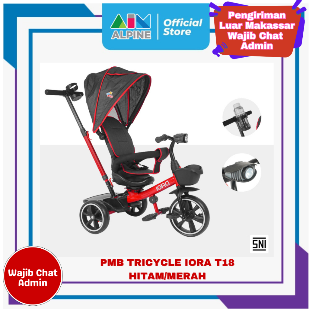 PMB  SEPEDA RODA TIGA TRICYCLE IORA T18 HITAM/MERAH