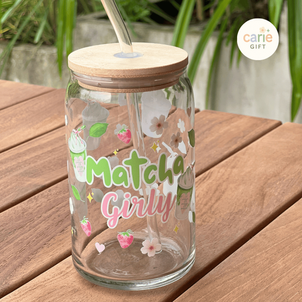 Carie Gift - Gelas Aesthetic | Gelas Matcha | Gelas Aesthetic Korea | Gelas Lucu ala Korea | Hadiah 