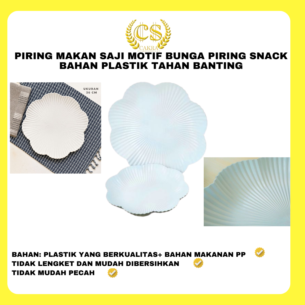 CS Piring Makan Saji Motif Bunga Piring Snack Bahan Plastik Tahan Banting