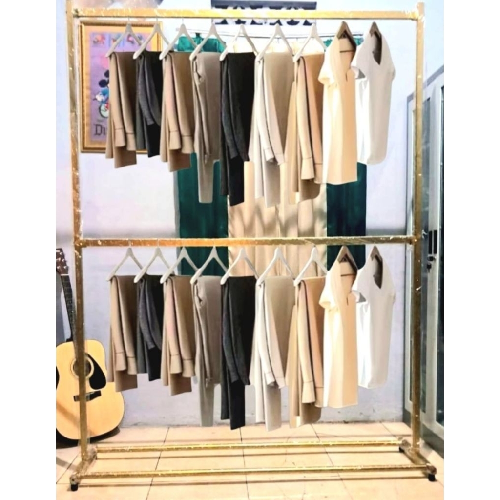 STAND HANGER GAWANG BAJU BAHAN BESI TEBAL KOTAK TINGKAT 2 M x 1,5 M
