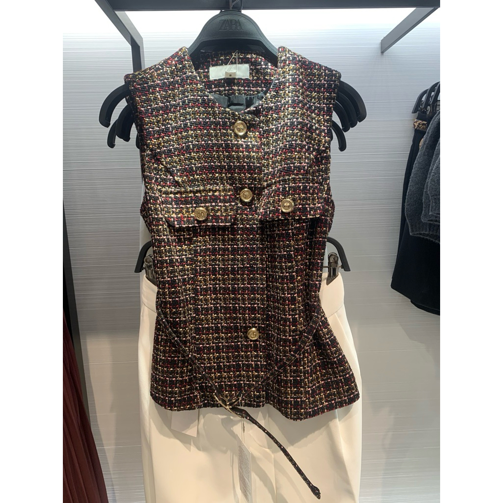 blazer vest cardigan mutiara zara mewah bahan tweed style korean Free paperbag original store |jasti