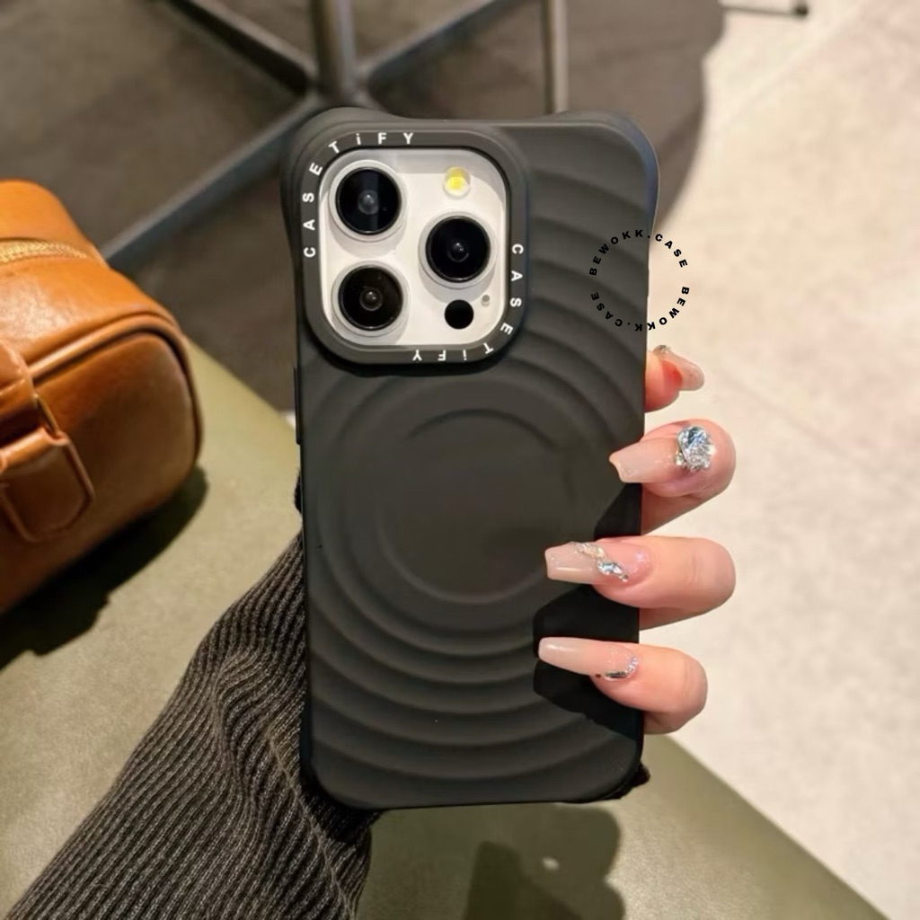 Spiral Black Magsafe Lapisan Dalam Bludru Iphone Case 11 12 13 14 15 16