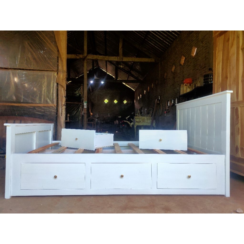 Dipan anak laci putih minimalis modern 200x100