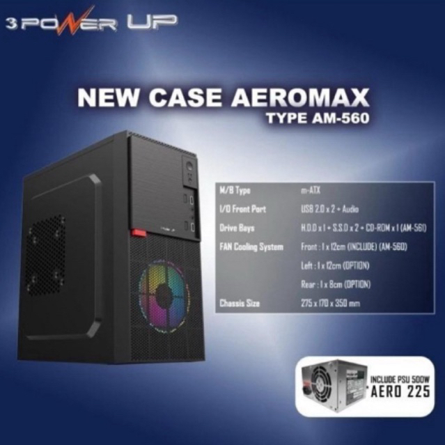 Casing PC Power UP Aeromax AM-560 Include PSU 500W + 1 FAN RGB