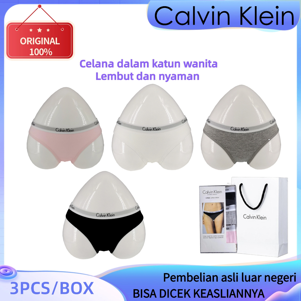 【Asli 】Celana dalam wanita Calvin Klein - bikini segitiga pinggang sedang katun murni wanita ck