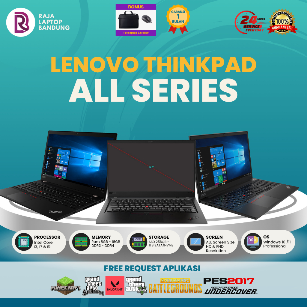 Laptop Lenovo Thinkpad X260 X270 X280 X390  i5 | i7 RAM 8GB - 16GB SSD 512GB 12 - 13 Inch Mulus Ori