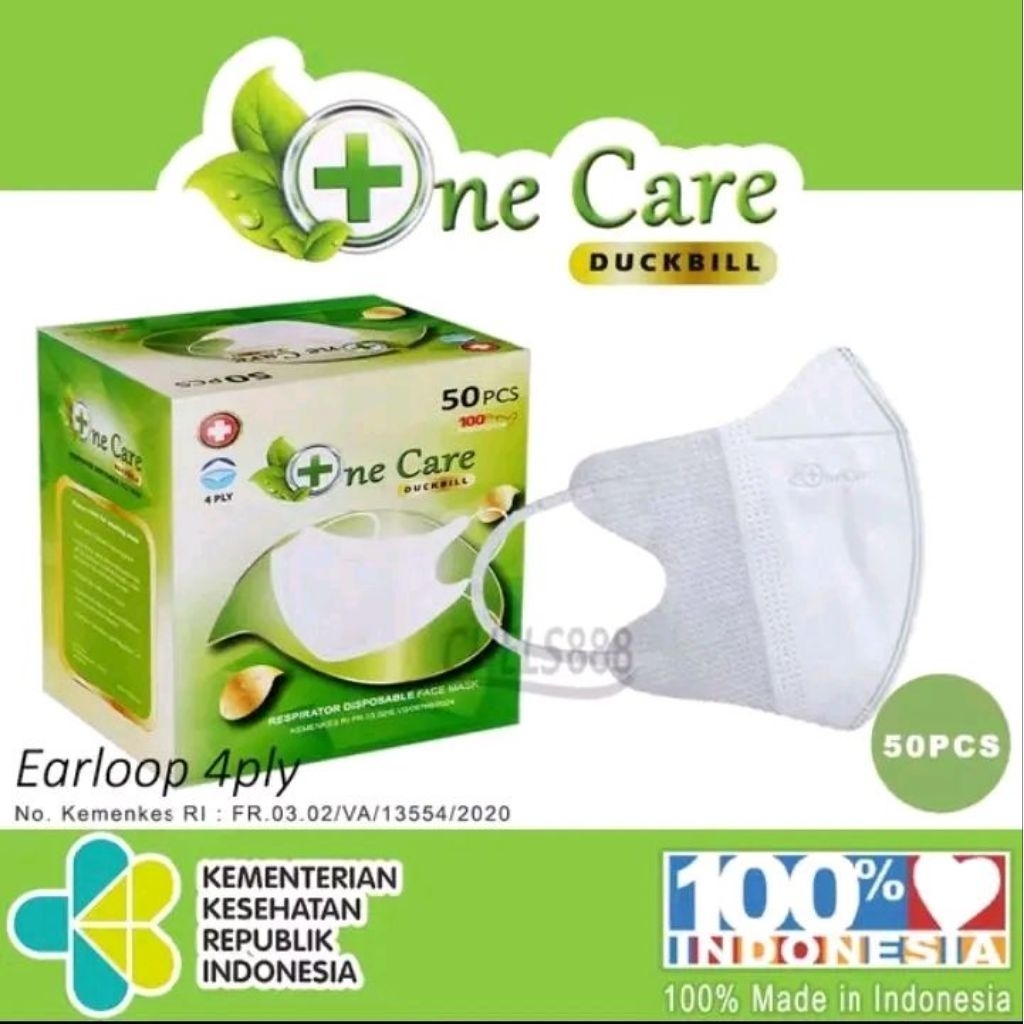 masker duckbill one care 4 PLY tebal dan lembut disposable face mask hitam dan putih