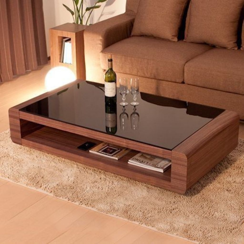 Meja Tamu Kaca Hitam Kayu Jati Minimalis – Coffee Table Modern